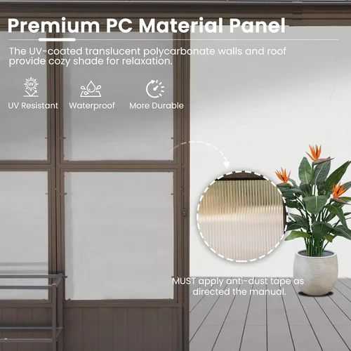 Miniatura 12 de Domi - Solárium de pared montado de 10 x 14 pies, solárium de pared con techo inclinado de policarbonato de aluminio, casa de pantalla de PC