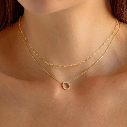 Miniatura 2 de Krudan Delicados collares de oro para mujer, circonita cúbica chapada en oro de 14 quilates, collares en capas, lindo collar de gota en Y