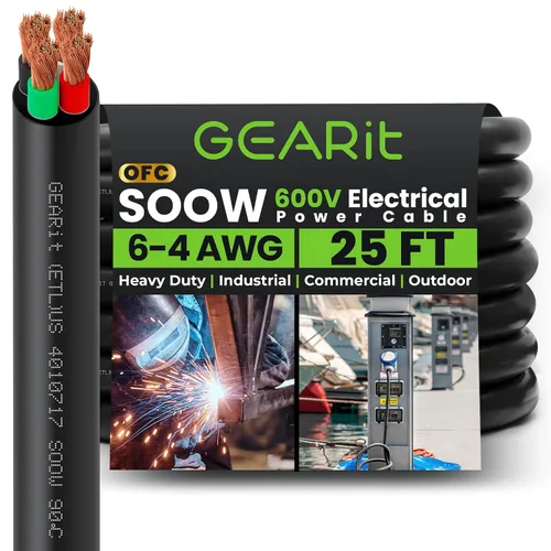 Miniatura 24 de GEARit Cable de alimentación portátil 6/3 6 AWG (100 pies - 3 conductores) SOOW 600V Cable eléctrico de calibre 6 para derivaciones de motor, luces