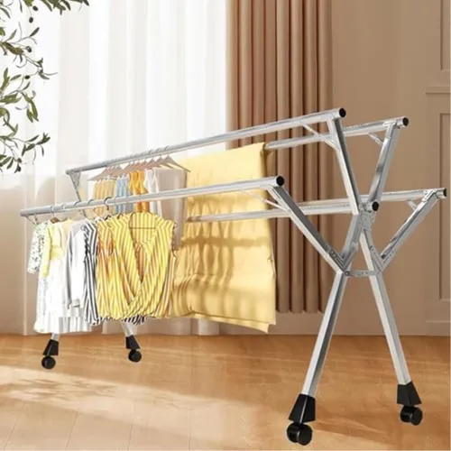 Miniatura 3 de Estante de secado de ropa plegable que ahorra espacio, secadora de ropa de acero inoxidable resistente con ruedas rodantes, marco multicapa
