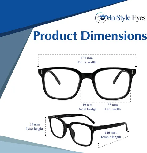Miniatura 4 de In Style Eyes Ageless - Gafas de lectura grandes, montura completa, ligeras, con marco cuadrado, para miopía, lentes de gran tamaño Negro