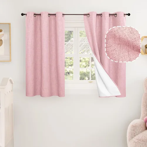 Miniatura 86 de Cortinas Opacas de Lino Azul Bebé para Guardería de 40 Pulgadas de Largo, 2 Paneles, Cortinas Cortas con Aislamiento Térmico Boho de Bloqueo Total