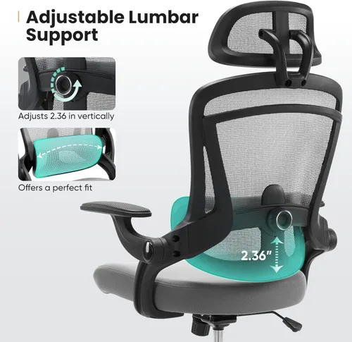 Miniatura 5 de Sweetcrispy Silla de escritorio ergonómica de oficina ejecutiva, sillas de malla para el hogar de 300 libras con ruedas, reposacabezas 2D, soporte