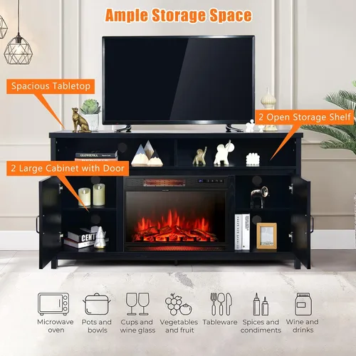 Miniatura 9 de Tangkula Soporte eléctrico para TV con chimenea, para televisores de hasta 65 pulgadas, con chimenea sintética empotrada de 25 pulgadas y 1350 W, 3