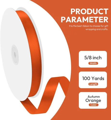 Miniatura 2 de Cinta de satén de 5/8" x 100 yardas - Cinta de seda naranja otoñal con carrete - Ideal para envolver regalos, ramos florales, manualidades