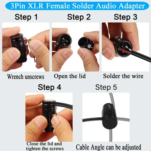 Miniatura 7 de Cable de micrófono XLR macho a XLR hembra de 1.3 pies, ángulo ajustable, perfil bajo, cable de micrófono blindado equilibrado de 3 pines