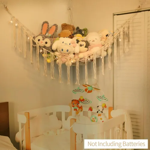 Miniatura 5 de Red de animales de peluche o hamaca con luz LED, red de hamaca de juguete de 59 pulgadas para animales de peluche, colgante en la esquina, soporte