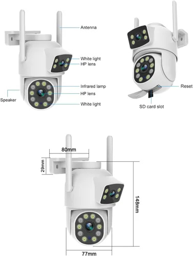 Miniatura 9 de EVERSECU Cámara de seguridad PTZ WiFi de 6 MP con enlace de doble lente para exteriores, vista de 360°, seguimiento automático, detección