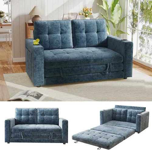 Miniatura 13 de WorthFurni Sofá Cama Convertible, Sofá Cama Plegable 2 en 1, Loveseat Sofá Cama Extraíble, Sofá Cama de Piso para Espacios Pequeños, Sofá Cama Gris