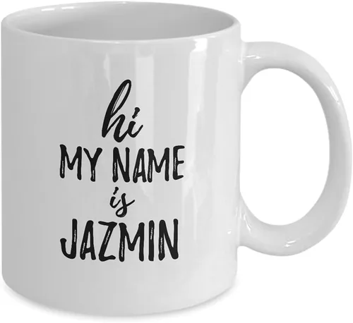 Miniatura 2 de Taza con texto en inglés «Hi My Name Is Jazmin» (Hola mi nombre es Jazmin), divertida taza de té y café, 11
