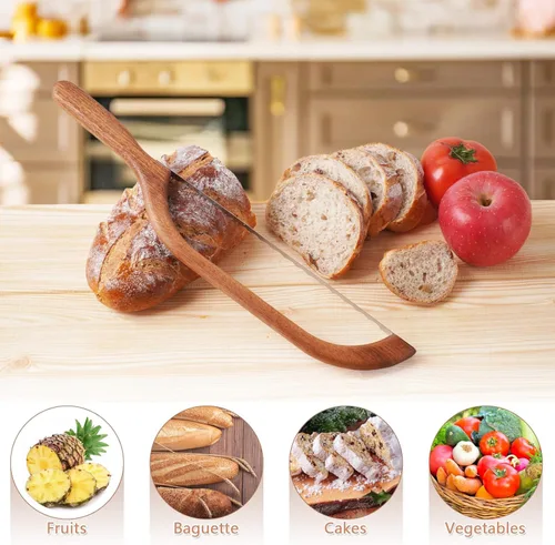 Miniatura 7 de Uprichya Cuchillo de pan para pan casero, rebanador de pan para pan casero, cuchillo de pan de masa madre, lazo de pan de madera para masa madre