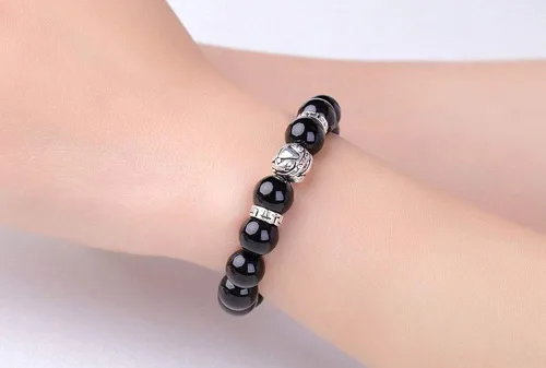 Miniatura 3 de KIOMOY Pulsera de obsidiana de piedra natural Feng Shui PiXiu PiYao Fashion Jewelry para hombre o mujer, 0.472in o 0.394in