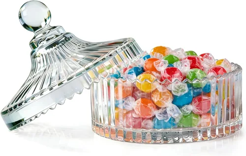 Miniatura 10 de ComSaf Plato de cristal para dulces con tapa, tarros pequeños de 9 onzas con tapa para escritorio de oficina, plato de dulces cubierto
