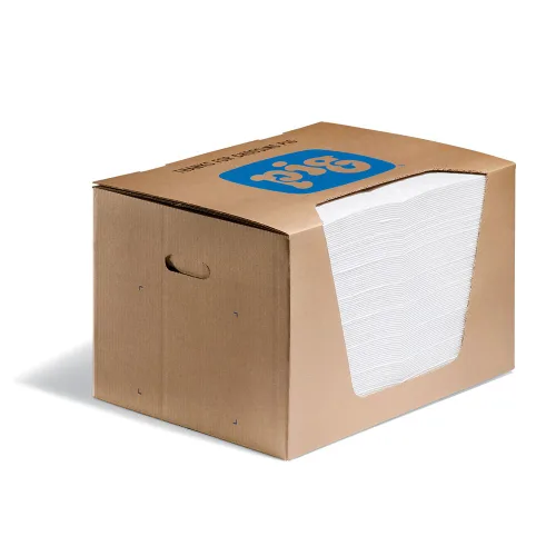 PIG Tapete de aceite, almohadilla absorbente solo aceite, 100 almohadillas por caja dispensadora, almohadilla de 15 x 20 pulgadas, absorbe hasta 28