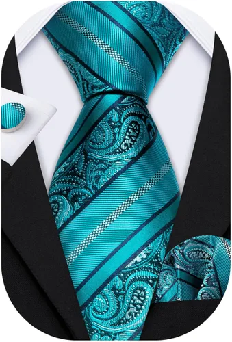Miniatura 170 de Barry.Wang - Juego de corbata de seda para hombre, diseño de cachemira, pañuelo y gemelos de bolsillo