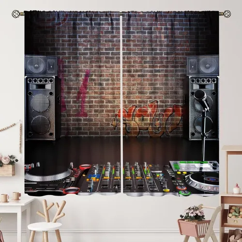 Miniatura 16 de Cortinas de notas musicales, rústicas, mágicas, notas musicales, arte retro, piano y violín, cortina con bolsillo para barra para dormitorio, sala