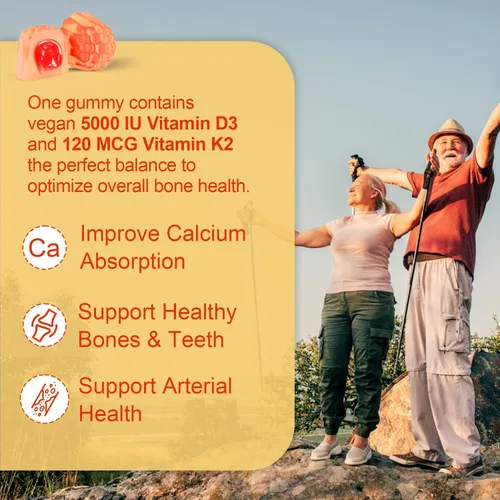 Miniatura 3 de Vitamina D3 5000IU + K2 (MK-7) 120mcg, sin azúcar, vitamina D3 K2 Gomitas rellenas con complejo de vitamina B - Metil B12, B9, B6 Vitamina E