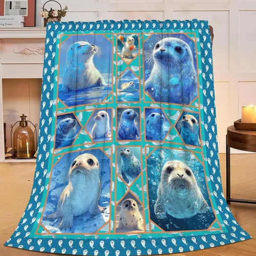 Manta de Foca del Océano, Regalos de Focas para Niños, Niñas, Adultos, Mujeres y Hombres, Suave, Acogedora, Cálida, Felpa Esponjosa, Mullida, de