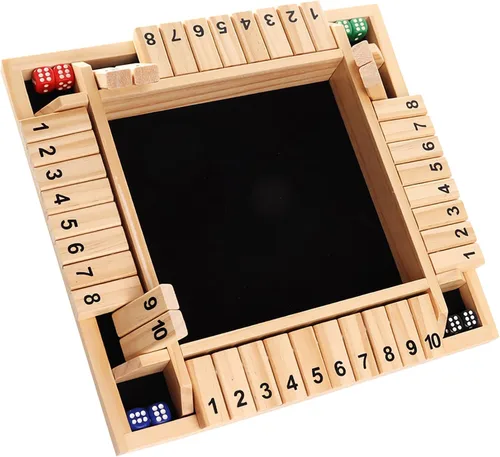 Miniatura 9 de GSE Games & Sports Expert Juego de mesa de dados de madera para 1-4 jugadores con 8 dados. Juego de mesa de 4 vías 10 numerados Shut The Box