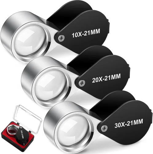 Frienda Juego de 3 piezas de lupa de ojo de joyero 10X, 20X y 30X, lupa de bolsillo para joyería, lupa de ojo de joyero para joyas, monedas, gemas,