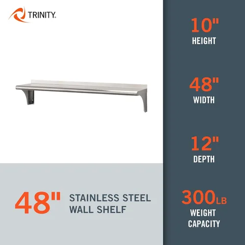 Miniatura 3 de Trinity THA-3326 EcoStorage NSF Estante de pared de acero inoxidable de grado comercial para cocina, garaje, despensa, almacenamiento, 48 pulgadas