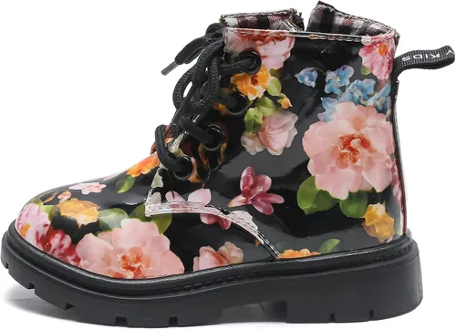 Miniatura 6 de Komfyea - Botas para niños con diseño de estampado de flores, con agujetas (Niños pequeños)