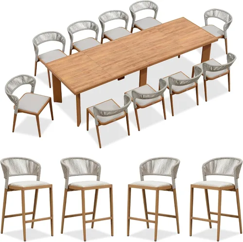 Miniatura 35 de PURPLE LEAF Juego de comedor redondo de 5 piezas de gran tamaño, marco de aluminio y mimbre de ratán para patio, mesa y sillas con cojines