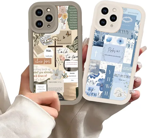 Miniatura 37 de Paquete de 2 fundas protectoras para iPhone 13 de 6.1 pulgadas con versículo bíblico de Jesús y cruz cristiana floral, para mujeres y niñas, funda