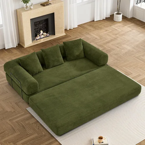 Miniatura 19 de DAMAIFROM Sofá cama convertible con almohada cilíndrica, sofá cama plegable de pana con marco de forma fija, sofá modular de suelo para sala de Beige