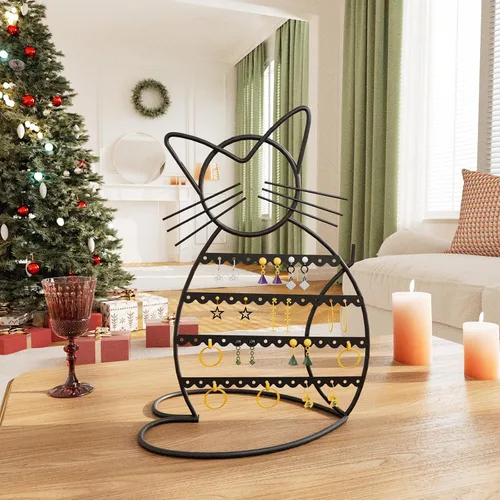 Miniatura 3 de Urban Deco Soporte Organizador de Joyas en Forma de Gato, Organizador de Aretes de Metal con 48 Agujeros para Pendientes, Organizador de Exhibición
