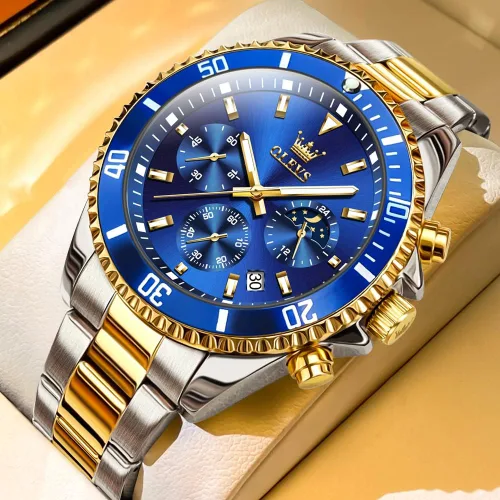 Miniatura 2 de OLEVS Relojes impermeables para hombre, de acero inoxidable, con cronógrafo, de lujo, color blanco, luminoso, de gran cara, analógico, de cuarzo