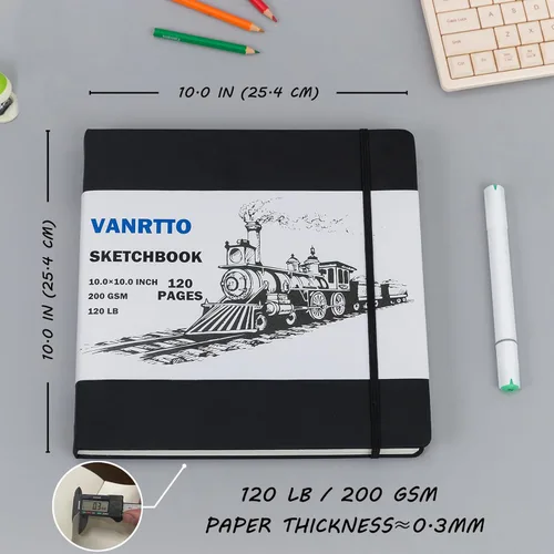 Miniatura 2 de Cuaderno de bocetos de tapa dura, cuaderno cuadrado con papel de dibujo grueso de 120LB/200GSM, bloc de bocetos de 120 páginas/60 hojas