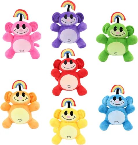 7 peluches de mono arcoíris de 12 pulgadas, peluche KND de mono arcoíris de peluche, recuerdo de fiesta de cumpleaños, regalo preferido para 7 piezas