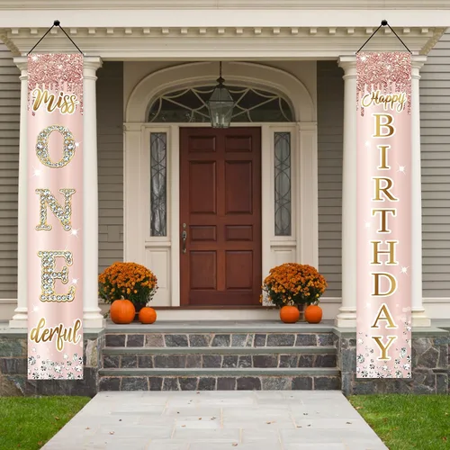 Miniatura 3 de Miss Onederful - Cartel de feliz cumpleaños para puerta y letrero de porche para niñas bebés, suministros de fiesta de primer cumpleaños, decoración