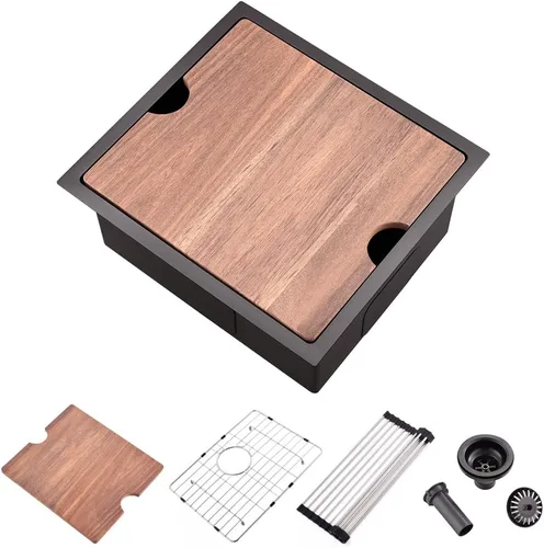Miniatura 16 de Fregadero de barra negro de 12 pulgadas para montaje inferior de cuarzo-iAnomla 12x15 fregadero de cocina pequeño negro para montaje inferior barra