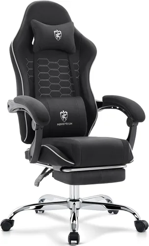 Miniatura 11 de Silla Gaming, Silla de Oficina para Computadora con Reposapiés, Soporte Lumbar de Masaje y Almohadilla de Gel, Silla Ergonómica Reclinable Ajustable