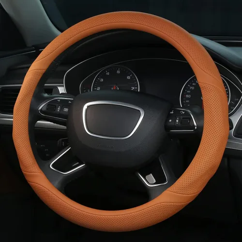 Miniatura 3 de ALEMODR Funda de volante de cuero naranja Cayenne universal de 15 pulgadas