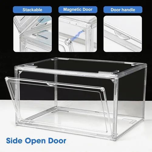 Miniatura 3 de HIYOHIYO 1 paquete de cajas de almacenamiento transparentes apilables para zapatos, cajas de almacenamiento de zapatos, vitrina totalmente