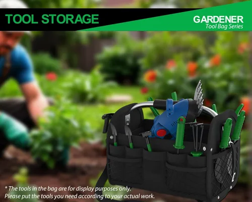 Miniatura 3 de Bolsa de herramientas de 16 pulgadas, bolsa de mano con parte superior abierta y correa, bolsa de herramientas impermeable para electricista, Negro