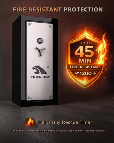 Miniatura 2 de TIGERKING Caja fuerte para armas para rifles y pistolas, protección contra incendios de 45 minutos y 1200 °F, 26 pistolas largas, gabinete