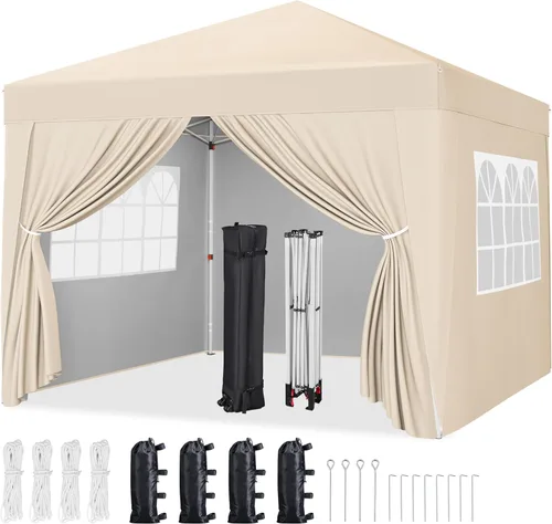 Miniatura 16 de Yaheetech Toldo desplegable de 10 x 10 pies con 4 paredes laterales extraíbles, tienda instantánea cerrada portátil, tienda de campaña impermeable