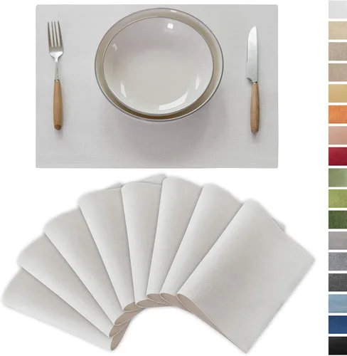 Miniatura 49 de Demetex Juego de 4 manteles individuales de lino resistentes al calor, manteles individuales de arpillera para comedor, cocina, banquete, lino claro