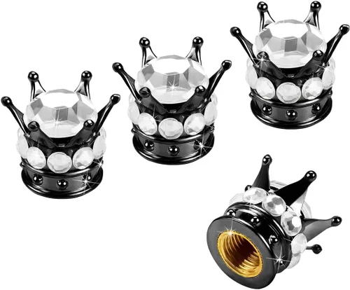 Miniatura 13 de Tapas de vástago de válvula de neumático Crown, 4 piezas hechas a mano con diamantes de imitación brillantes, cubiertas de tapas de aire de vástago