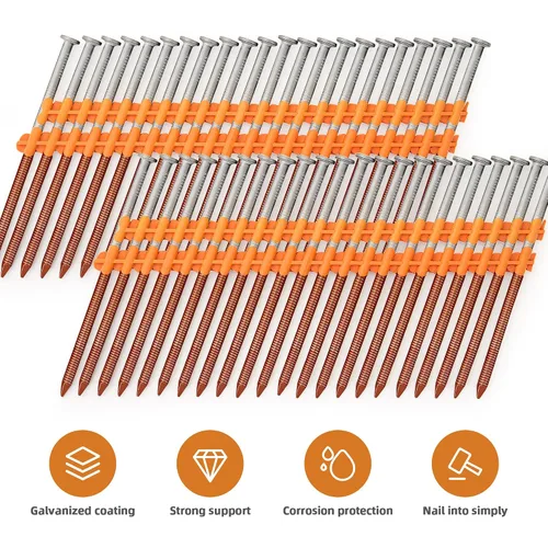 Miniatura 4 de INMOZATA 1000 unidades de clavos de marco 21°, clavos de plástico con cabeza redonda completa galvanizados en caliente de vástago de anillo