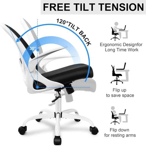 Miniatura 6 de Primy Silla de Oficina Ergonómica Silla de Escritorio con Soporte Lumbar y Altura Ajustables, Silla de Escritorio Giratoria de Malla Transpirable