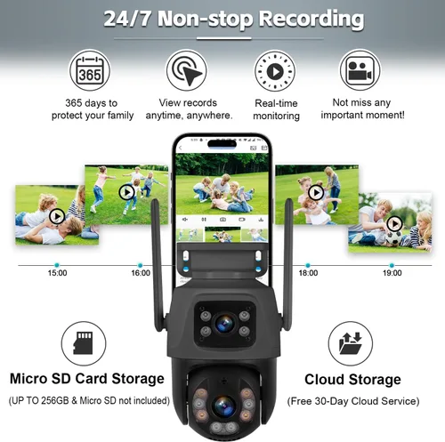 Miniatura 4 de Cámara de seguridad para exteriores de 6 MP, sistema de vigilancia PTZ de 360°, enlace de doble lente 2.4Ghz 24/7 Record IP67 Cámara WiFi