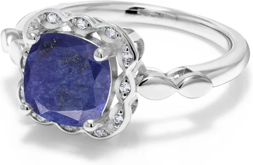Miniatura 29 de Gem Stone King Anillo de compromiso de plata de ley 925 de 0.315 in con piedra natal y zafiro blanco creado Anillo de compromiso de boda