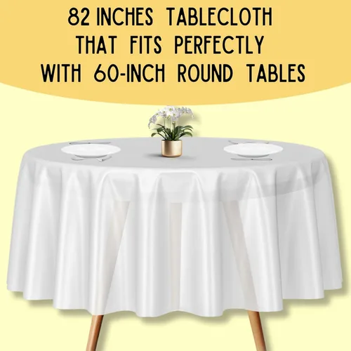 Miniatura 2 de Paquete de 6 manteles redondos de papel de 82 pulgadas para fiestas, desechables, color blanco, cubierta redonda con respaldo de plástico