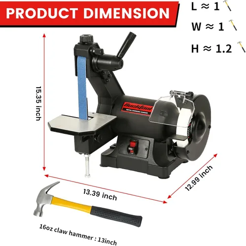 Miniatura 5 de Bucktool Combo de amoladora de banda de banco de baja velocidad, correa de 2.1 A de 1 x 30 pulgadas y amoladora de 6 pulgadas, lijadora de disco