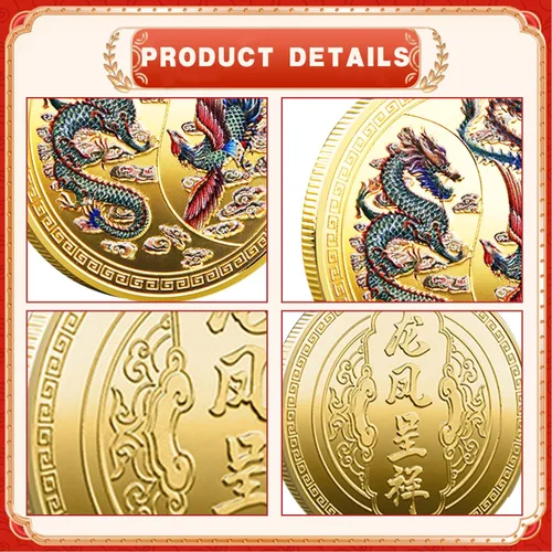 Miniatura 4 de 5 piezas de monedas de la suerte chinas de dragón chino del zodiaco monedas antiguas criaturas míticas de la suerte para oficina, colección